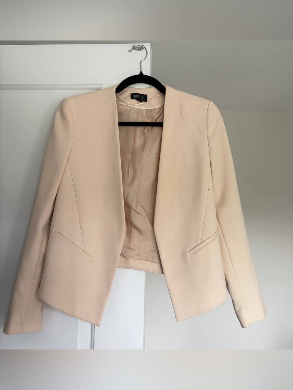 Topshop Pale Pink Collarless Tailored Blazer